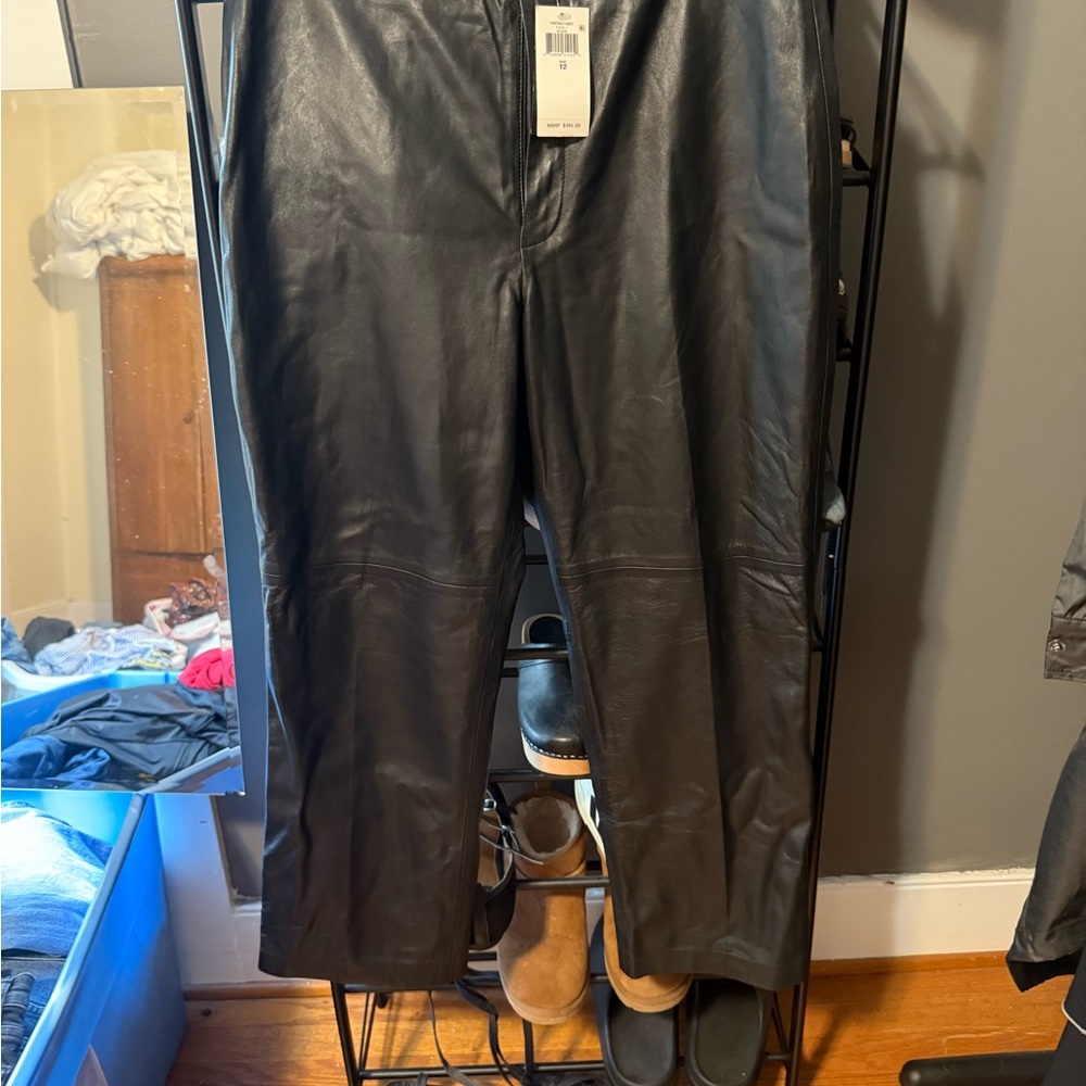 Ralph Lauren Black Leather Pants Sleek Straight-Leg Design